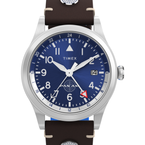 Pan Am&reg; x Timex Waterbury GMT 39mm Leather Strap Watch
