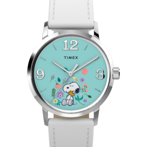 Peanuts&reg; x Timex Marlin&reg; Flower Dial 38mm Leather Strap Watch