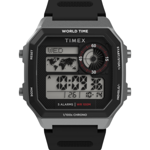 World Time Digital 40mm Resin Strap Watch